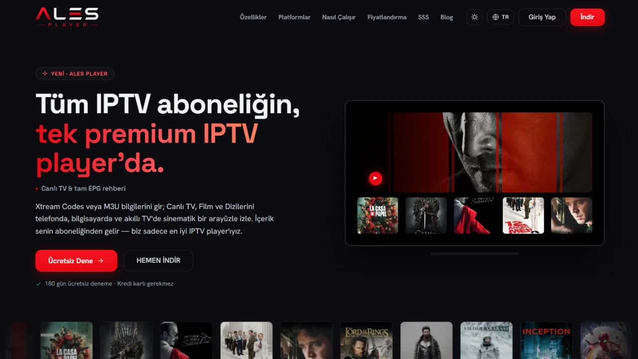 Ales Player web sitesi ekran görüntüsü