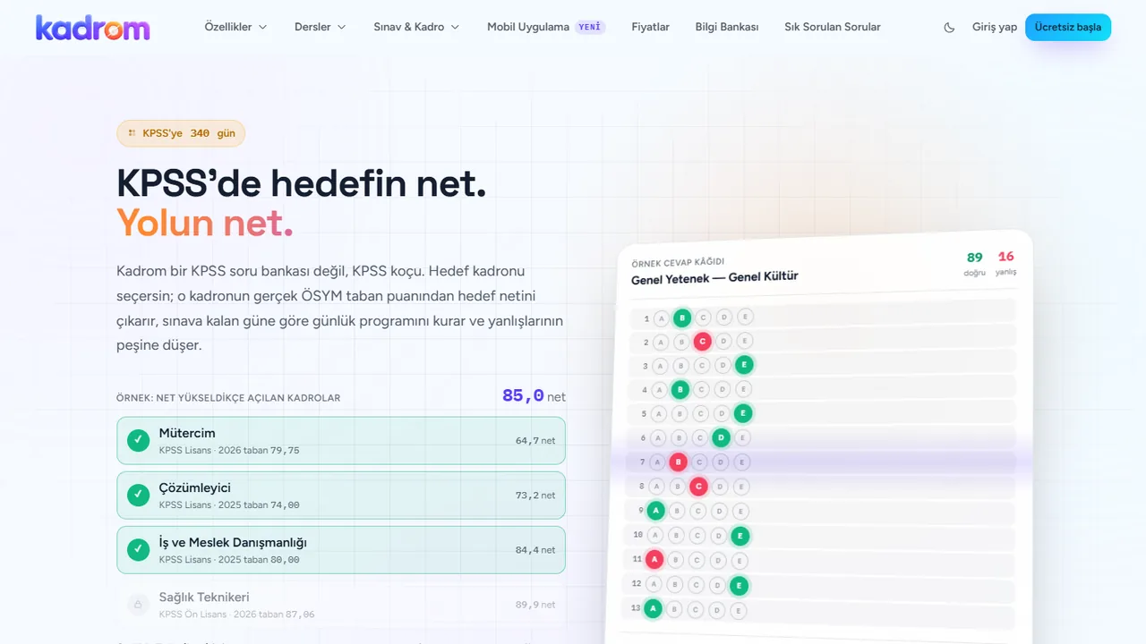 Kadrom web sitesi ekran görüntüsü