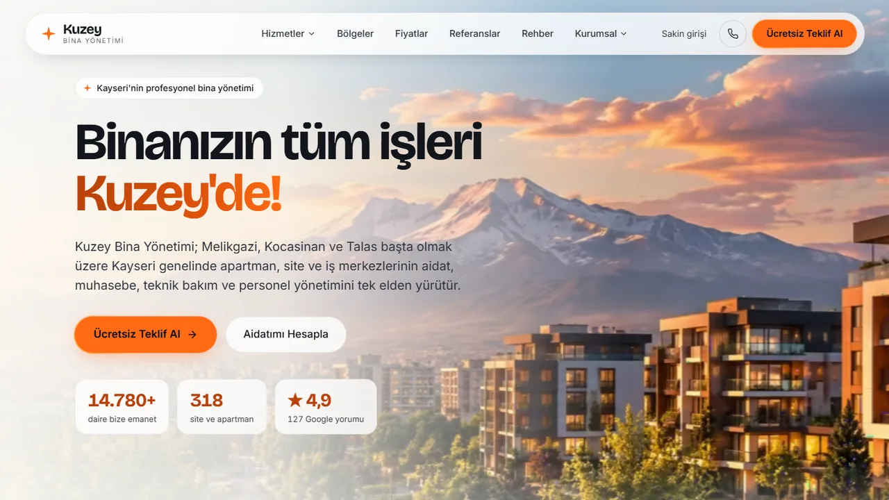 Kuzey Bina Yönetimi web sitesi ekran görüntüsü