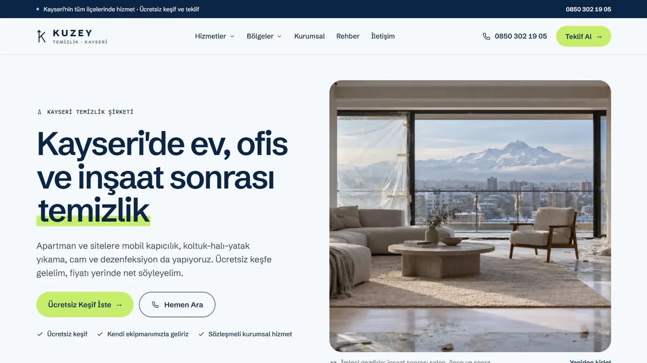 Kuzey Temizlik web sitesi ekran görüntüsü
